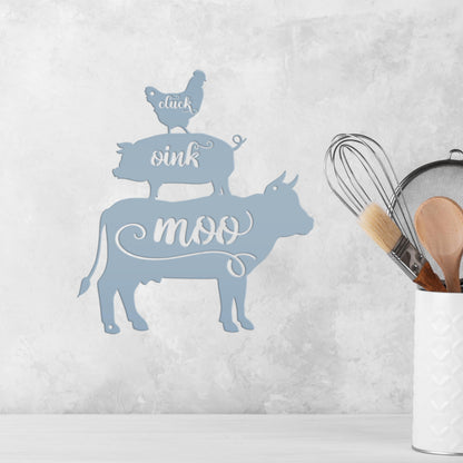 Cluck Oink Moo Metal Farm Animal Sign