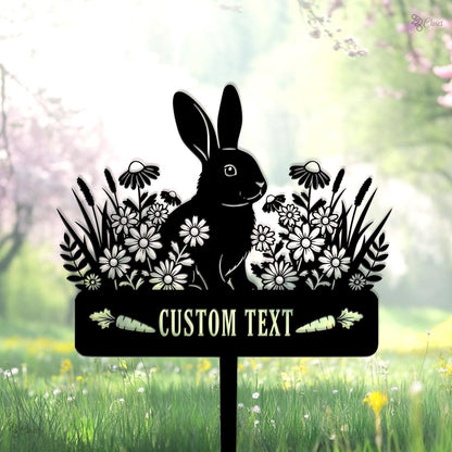 Custom Bunny Garden Sign, Personalized Rabbit Metal Yard, Rabbit Lover Gift, Floral Bunny Garden Decor, Rabbit flower sign, Bunny name sign