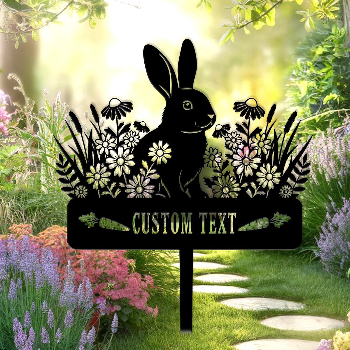 Custom Bunny Garden Sign, Personalized Rabbit Metal Yard, Rabbit Lover Gift, Floral Bunny Garden Decor, Rabbit flower sign, Bunny name sign