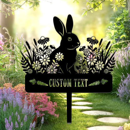 Custom Bunny Garden Sign, Personalized Rabbit Metal Yard, Rabbit Lover Gift, Floral Bunny Garden Decor, Rabbit flower sign, Bunny name sign