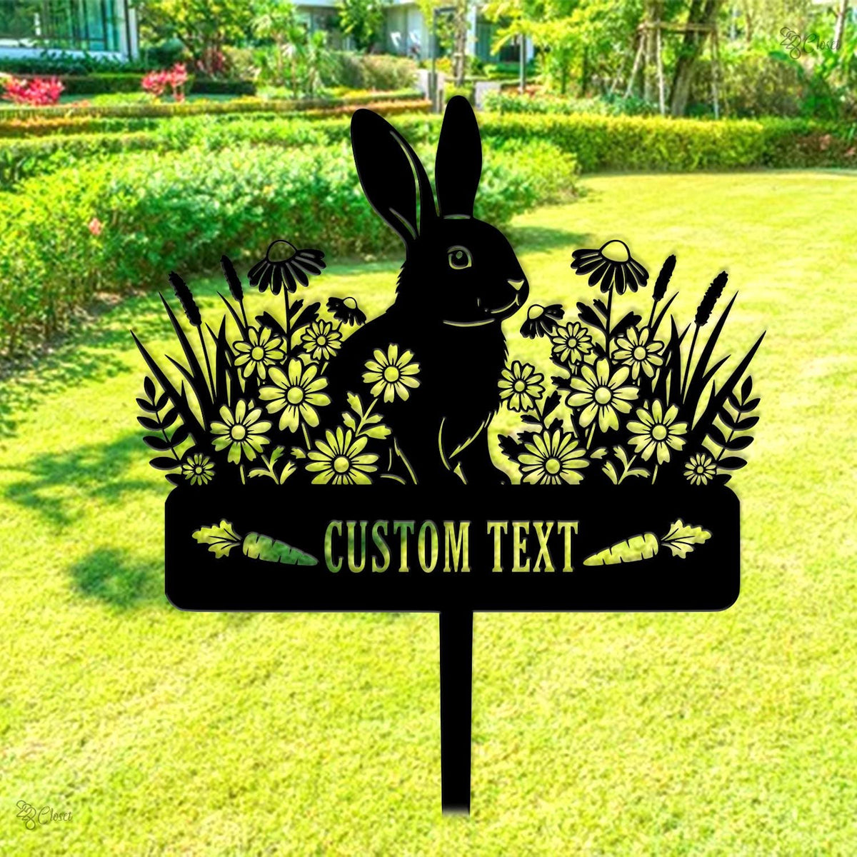 Custom Bunny Garden Sign, Personalized Rabbit Metal Yard, Rabbit Lover Gift, Floral Bunny Garden Decor, Rabbit flower sign, Bunny name sign