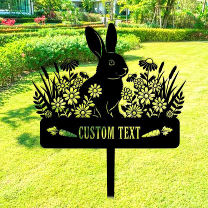 Custom Bunny Garden Sign, Personalized Rabbit Metal Yard, Rabbit Lover Gift, Floral Bunny Garden Decor, Rabbit flower sign, Bunny name sign