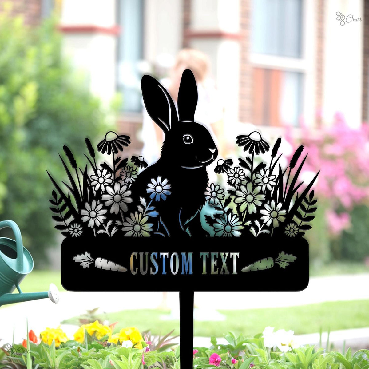 Custom Bunny Garden Sign, Personalized Rabbit Metal Yard, Rabbit Lover Gift, Floral Bunny Garden Decor, Rabbit flower sign, Bunny name sign