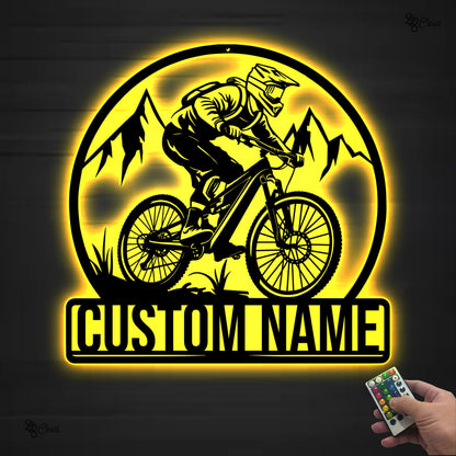 Custom Mountain Biker LED Sign, Personalized Cycling Wall Light, Bike Room Decor, Biker Gift, Gift for son, Mountain Bike LED, Cyclist Gift