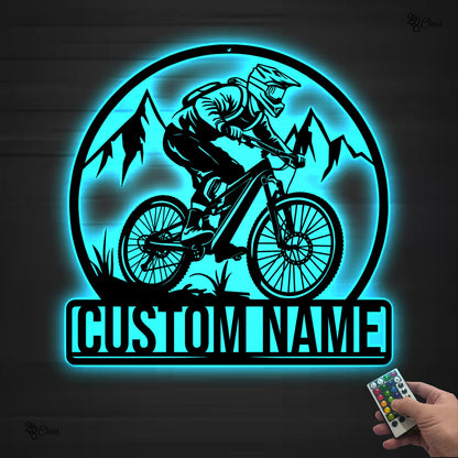 Custom Mountain Biker LED Sign, Personalized Cycling Wall Light, Bike Room Decor, Biker Gift, Gift for son, Mountain Bike LED, Cyclist Gift