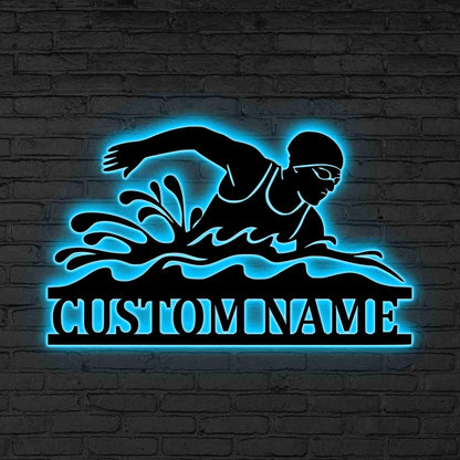 Custom Swimmer LED Metal Sign, Personalized Swimming Wall Light, Gift for daughter,Swimmer Gift, Swimming Athlete Room Decor,Swim lover gift