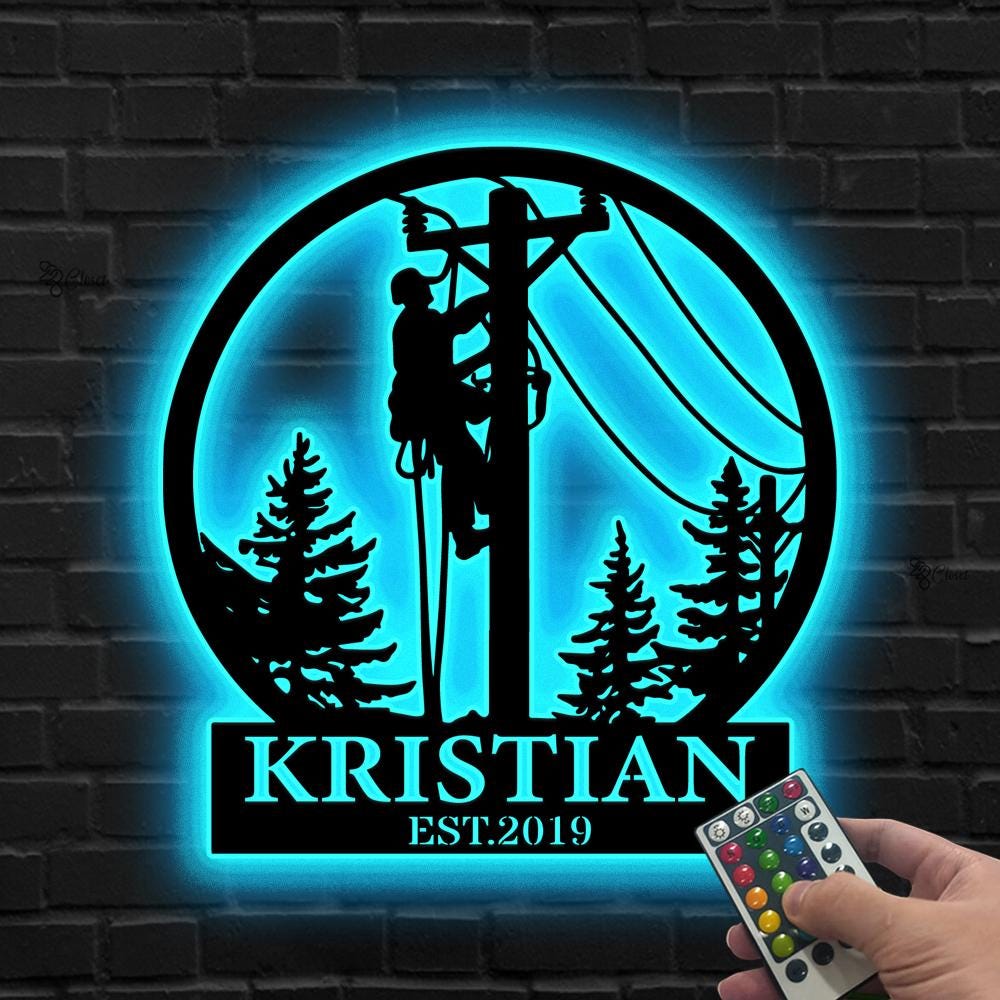 Custom Lineman LED Sign, Personalized Power Pole Neon Wall, Gift for dad, Lineman Neon Sign, Utility Worker LED Wall, Lineman sign,Home Gift