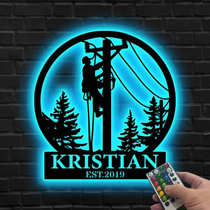 Custom Lineman LED Sign, Personalized Power Pole Neon Wall, Gift for dad, Lineman Neon Sign, Utility Worker LED Wall, Lineman sign,Home Gift