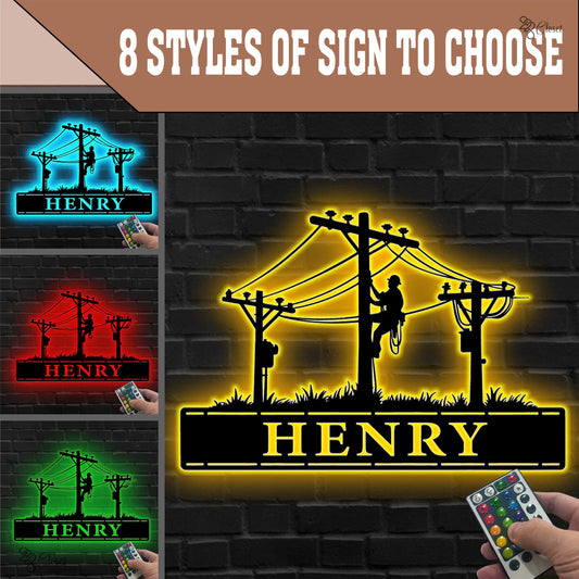 Custom Lineman LED Sign, Personalized Power Pole Neon Wall, Gift for dad, Lineman Neon Sign, Utility Worker LED Wall, Lineman sign,Home Gift