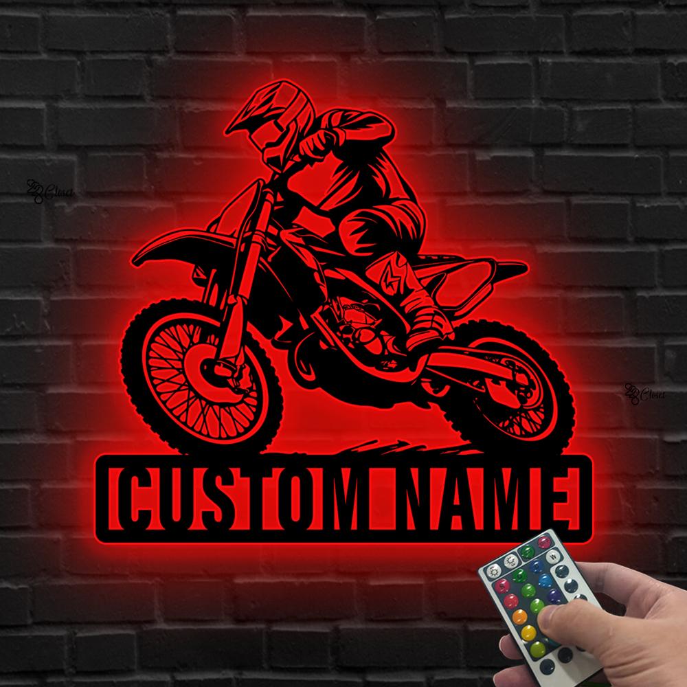 Custom Motocross LED Sign, Personalized Dirt Bike Wall Light, Gift for son, Motocross Room Decor Gift, Motocross gift, Racing bike decor