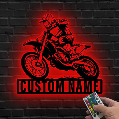 Custom Motocross LED Sign, Personalized Dirt Bike Wall Light, Gift for son, Motocross Room Decor Gift, Motocross gift, Racing bike decor