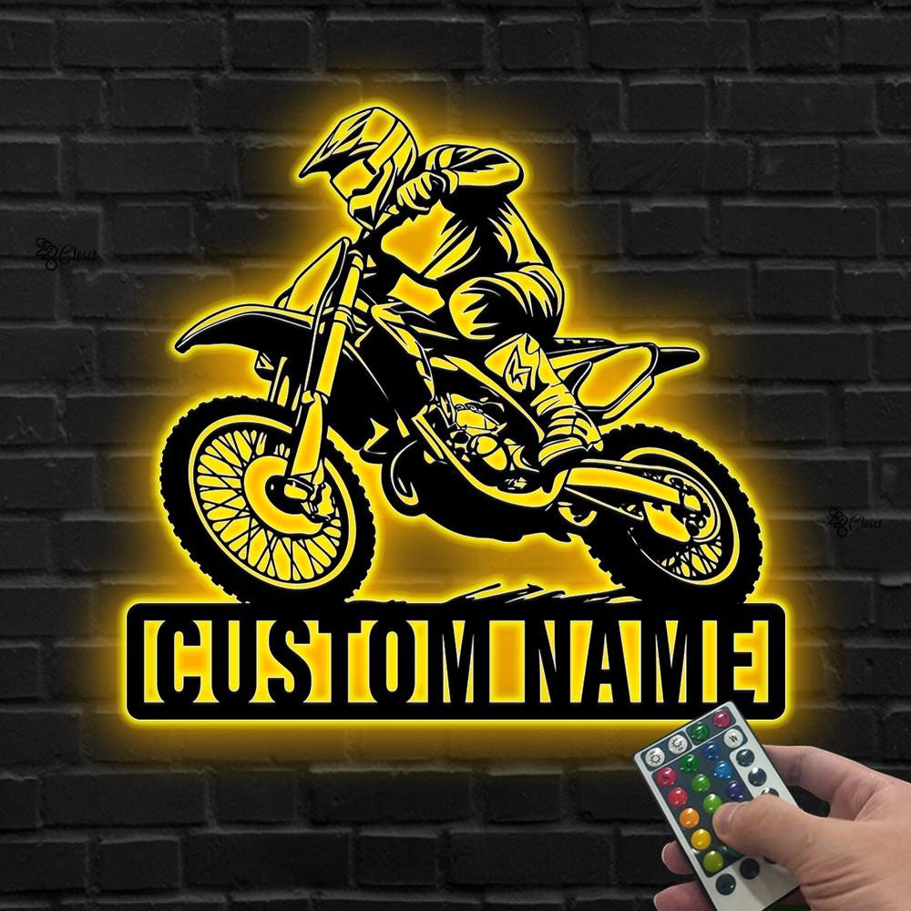 Custom Motocross LED Sign, Personalized Dirt Bike Wall Light, Gift for son, Motocross Room Decor Gift, Motocross gift, Racing bike decor