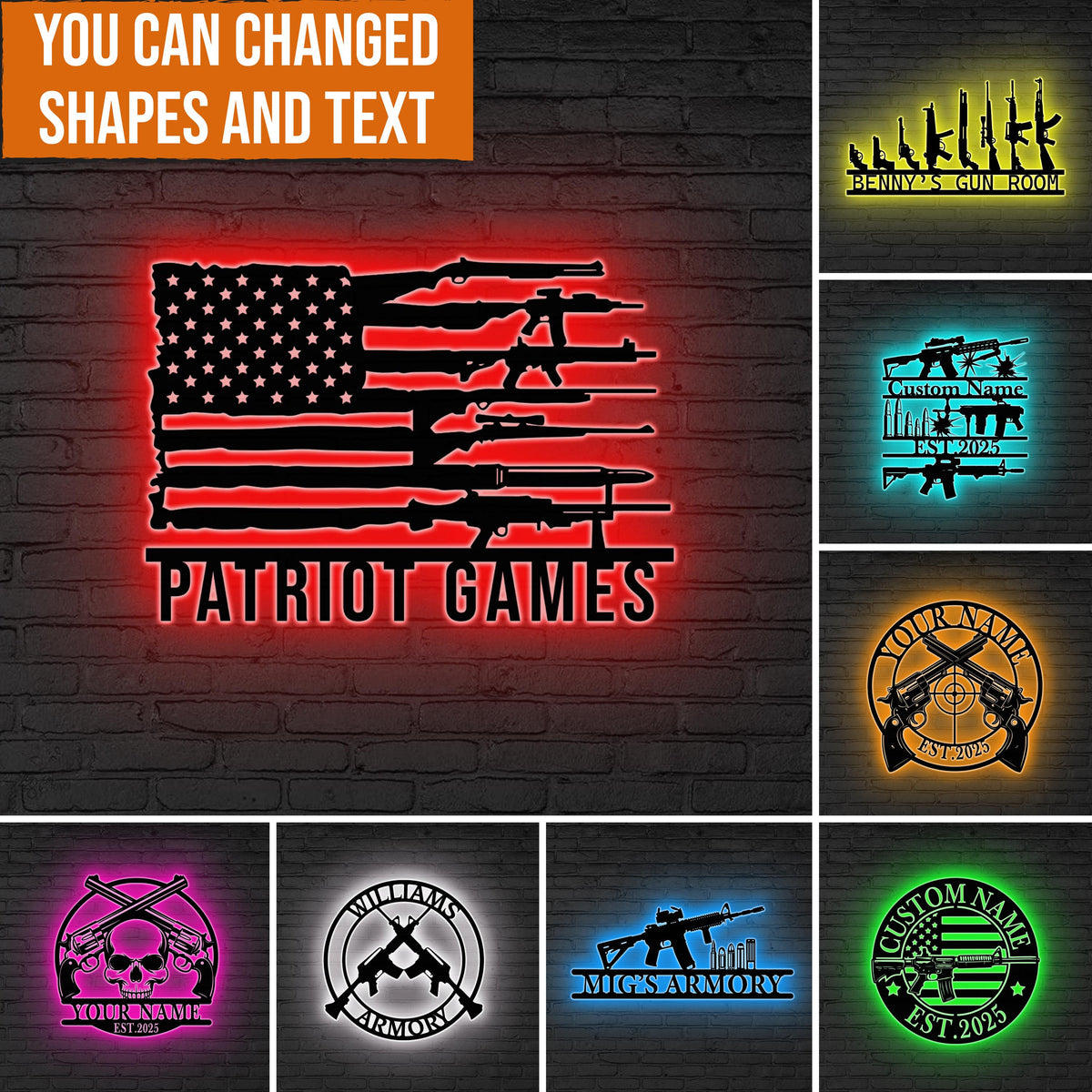 Custom Gun Room LED Sign, Personalized Shooting Sports Led, Gift for dad, Patriotic Gun LED Sign, Custom Firearms Sign, Gun Enthusiast Gift
