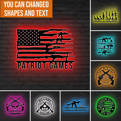 Custom Gun Room LED Sign, Personalized Shooting Sports Led, Gift for dad, Patriotic Gun LED Sign, Custom Firearms Sign, Gun Enthusiast Gift