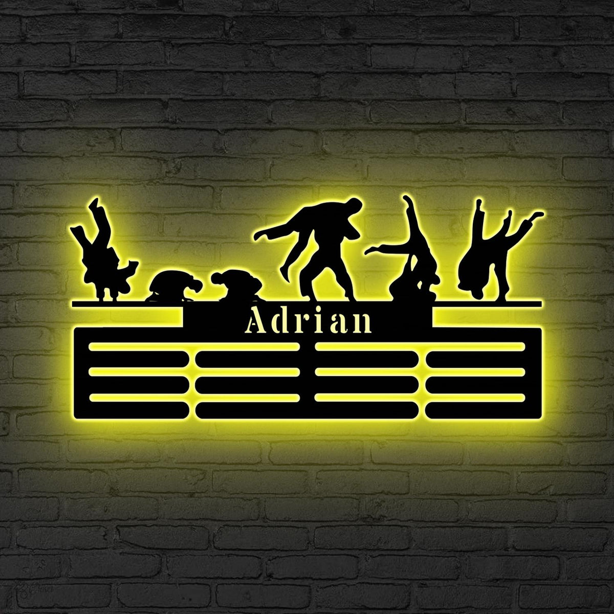 Custom Jiu Jitsu Medal Led Light,Sign for Martial Athletes, Gift for dad, Personalized BJJ Medal Holder, Jiu jitsu gift, Karate Fighter Sign