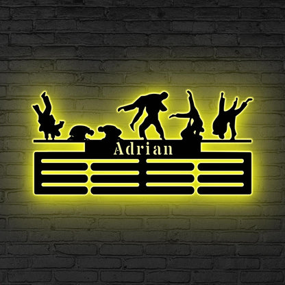 Custom Jiu Jitsu Medal Led Light,Sign for Martial Athletes, Gift for dad, Personalized BJJ Medal Holder, Jiu jitsu gift, Karate Fighter Sign