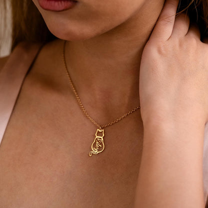 Personalized Cat Name Necklace, Custom Cat Silhouette Necklace with Name, Minimalist Cat Necklace, Memorial Gift, Cat Lovers Christmas Gift