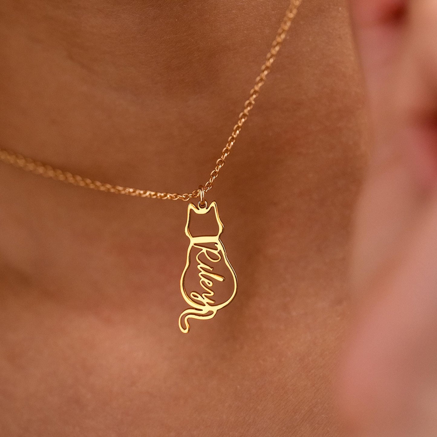 Personalized Cat Name Necklace, Custom Cat Silhouette Necklace with Name, Minimalist Cat Necklace, Memorial Gift, Cat Lovers Christmas Gift