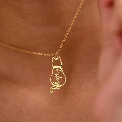Personalized Cat Name Necklace, Custom Cat Silhouette Necklace with Name, Minimalist Cat Necklace, Memorial Gift, Cat Lovers Christmas Gift