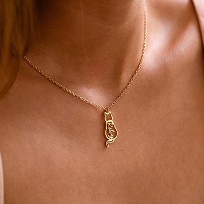 Personalized Cat Name Necklace, Custom Cat Silhouette Necklace with Name, Minimalist Cat Necklace, Memorial Gift, Cat Lovers Christmas Gift