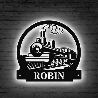 Custom Train Neon Sign, Personalized Railroad LED Wall Light, Gift for dad, Railroad Neon Wall Sign, Railway led light, Vintage train gift