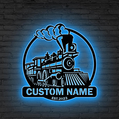 Custom Train Neon Sign, Personalized Railroad LED Wall Light, Gift for dad, Railroad Neon Wall Sign, Railway led light, Vintage train gift