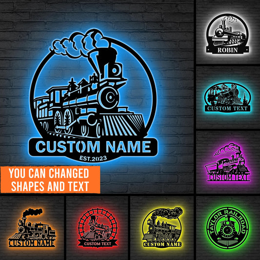 Custom Train Neon Sign, Personalized Railroad LED Wall Light, Gift for dad, Railroad Neon Wall Sign, Railway led light, Vintage train gift