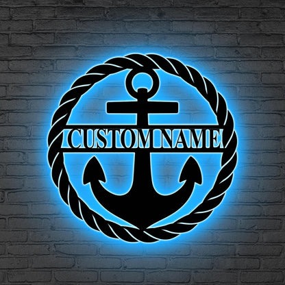 Custom Navy Anchor LED Metal Sign, Personalized Sailor Wall Light, Gift for dad, Navy Gift with Ship Sign, Sailor sign, Navy graduation gift