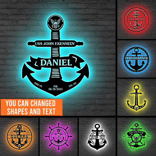 Custom Navy Anchor LED Metal Sign, Personalized Sailor Wall Light, Gift for dad, Navy Gift with Ship Sign, Sailor sign, Navy graduation gift
