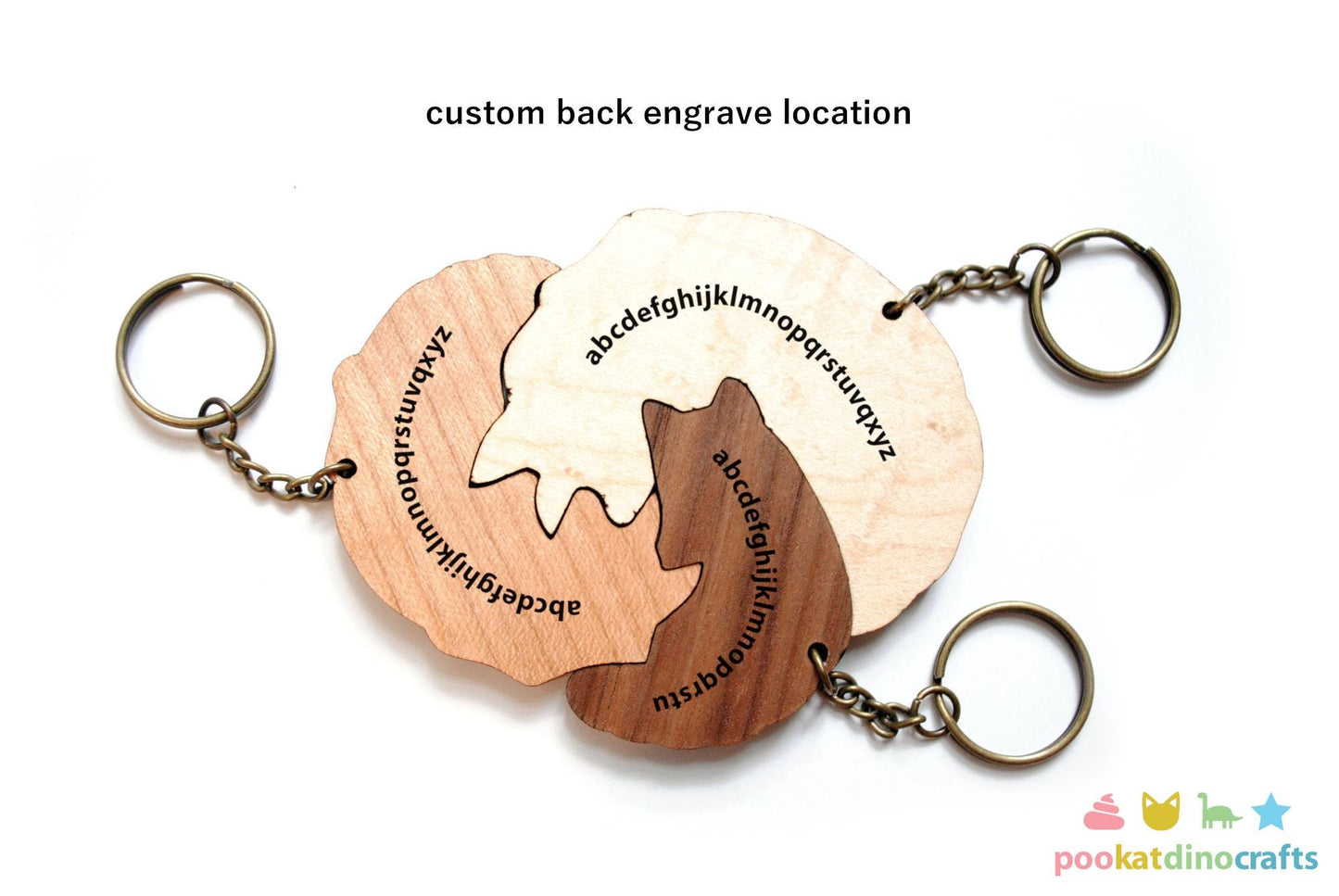 Interlocking Wood Forest Animal Keychains - Wolf, Raccoon, Fox Trio