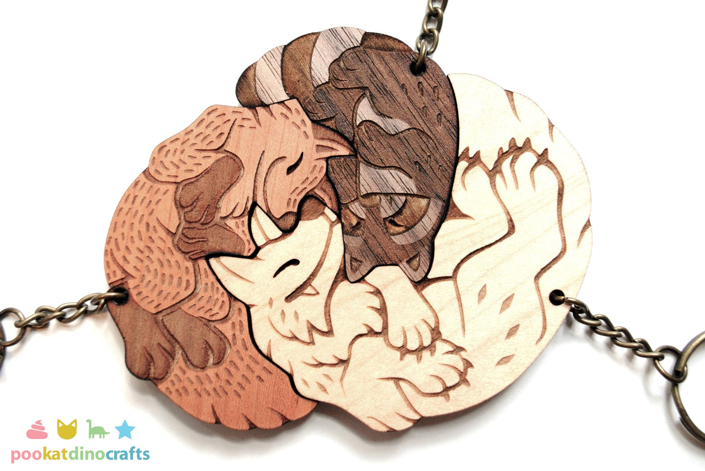 Interlocking Wood Forest Animal Keychains - Wolf, Raccoon, Fox Trio