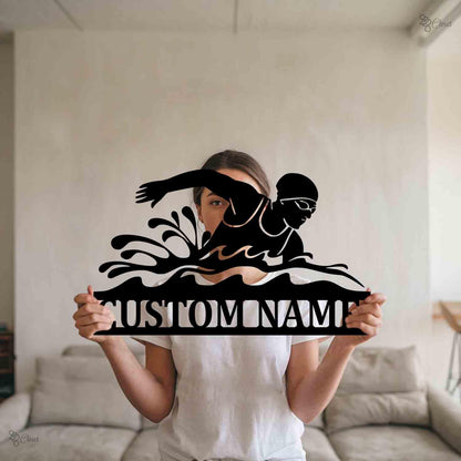 Custom Swimmer LED Metal Sign, Personalized Swimming Wall Light, Gift for daughter,Swimmer Gift, Swimming Athlete Room Decor,Swim lover gift