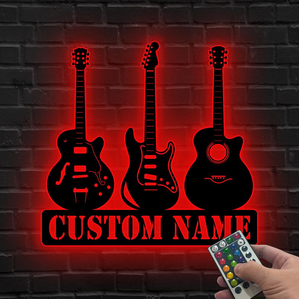 Custom Guitar LED Metal Sign, Electric & Acoustic Decor, Gift for son, Personalized Music Wall Light, Music Sign for Studio,Music lover sign