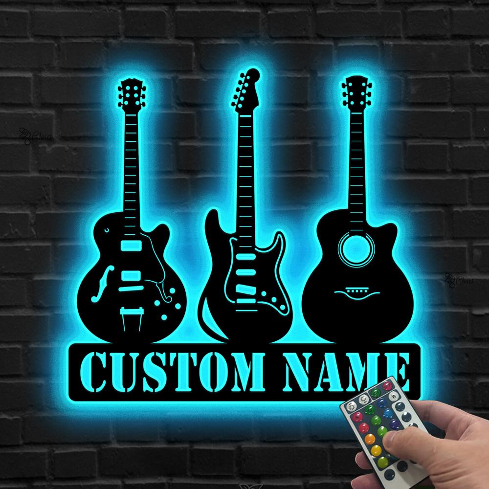 Custom Guitar LED Metal Sign, Electric & Acoustic Decor, Gift for son, Personalized Music Wall Light, Music Sign for Studio,Music lover sign