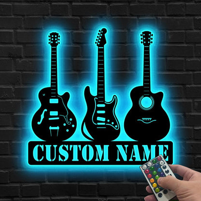 Custom Guitar LED Metal Sign, Electric & Acoustic Decor, Gift for son, Personalized Music Wall Light, Music Sign for Studio,Music lover sign