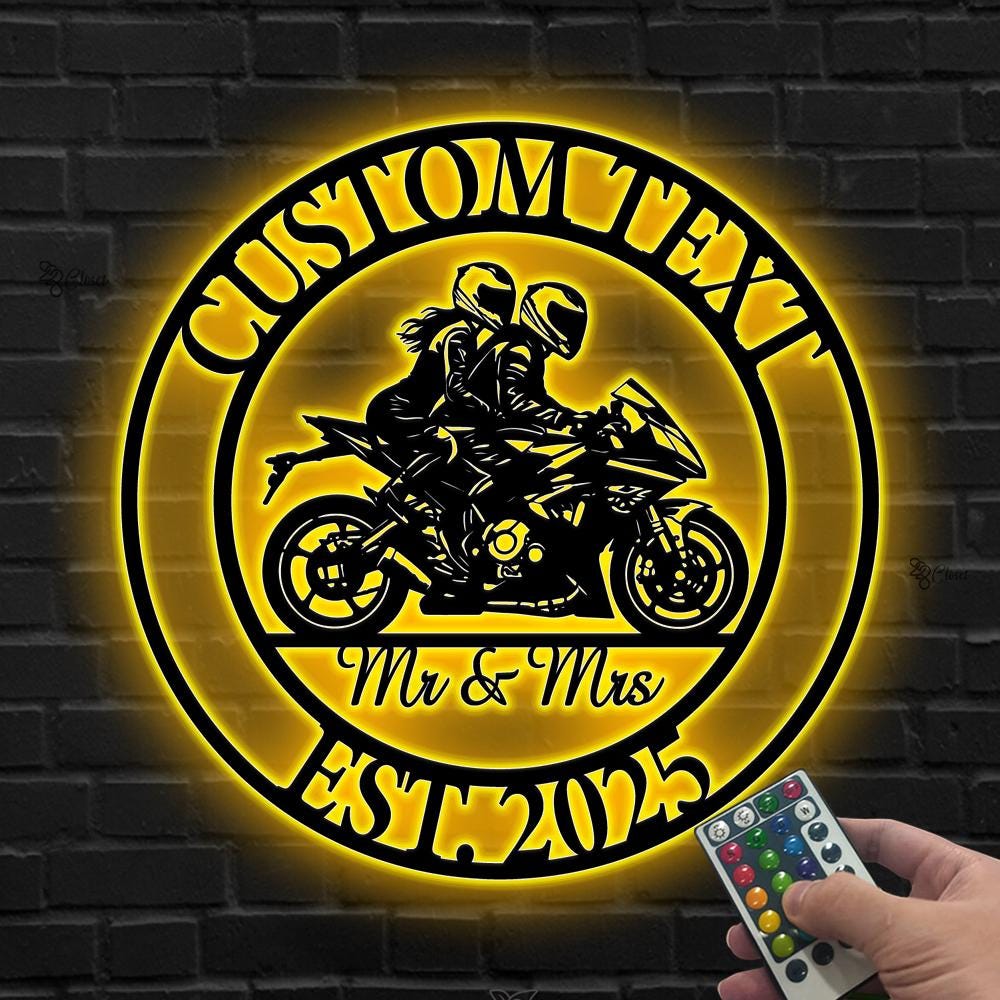 Custom Couple Motorcycle LED Sign, Wedding Anniversary Gift, Motorcycle Couple LED Wall, Personalized Rider Wall, Gift for Biker,Couple Gift