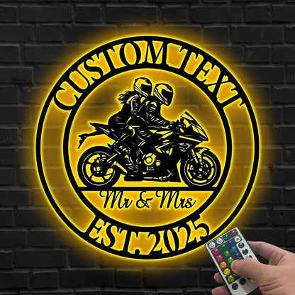 Custom Couple Motorcycle LED Sign, Wedding Anniversary Gift, Motorcycle Couple LED Wall, Personalized Rider Wall, Gift for Biker,Couple Gift