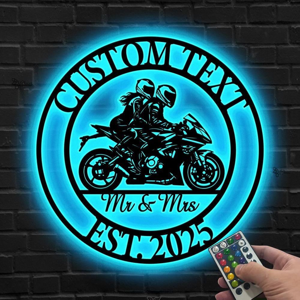 Custom Couple Motorcycle LED Sign, Wedding Anniversary Gift, Motorcycle Couple LED Wall, Personalized Rider Wall, Gift for Biker,Couple Gift