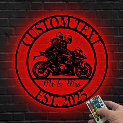 Custom Couple Motorcycle LED Sign, Wedding Anniversary Gift, Motorcycle Couple LED Wall, Personalized Rider Wall, Gift for Biker,Couple Gift