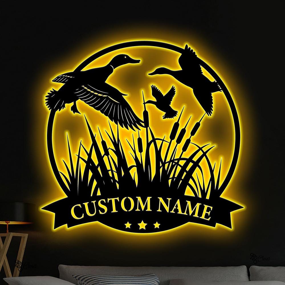Custom Duck Hunting LED Metal Sign, Personalized Waterfowl Wall Light, Cabin Decor, Duck Hunter LED Sign, Duck Hunting Neon Sign,Duck hunter