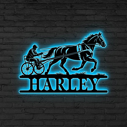 Custom Horse Racing LED Sign, Personalized Harness Racing Wall, Art for Horse Lover, Horse Racing LED Sign, Horse Racing Wall, Racing gift
