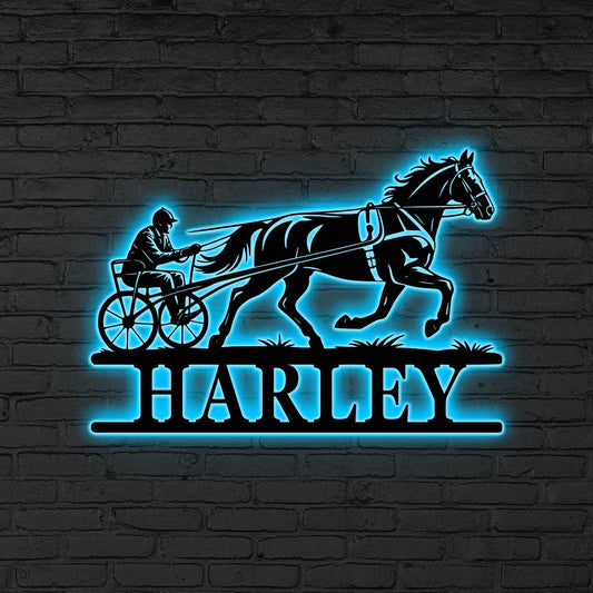 Custom Horse Racing LED Sign, Personalized Harness Racing Wall, Art for Horse Lover, Horse Racing LED Sign, Horse Racing Wall, Racing gift