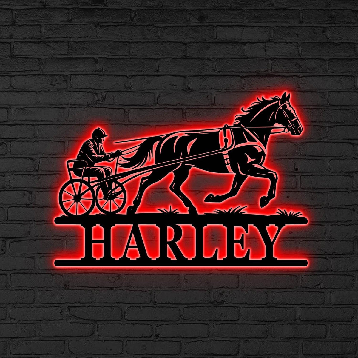Custom Horse Racing LED Sign, Personalized Harness Racing Wall, Art for Horse Lover, Horse Racing LED Sign, Horse Racing Wall, Racing gift