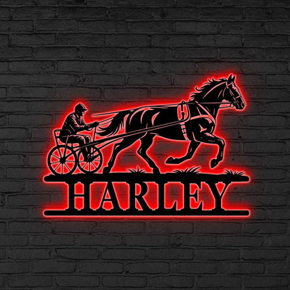 Custom Horse Racing LED Sign, Personalized Harness Racing Wall, Art for Horse Lover, Horse Racing LED Sign, Horse Racing Wall, Racing gift