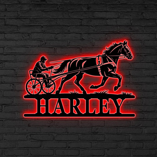 Custom Horse Racing LED Sign, Personalized Harness Racing Wall, Art for Horse Lover, Horse Racing LED Sign, Horse Racing Wall, Racing gift