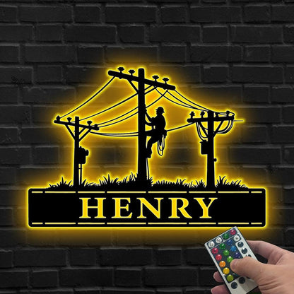 Custom Lineman LED Sign, Personalized Power Pole Neon Wall, Gift for dad, Lineman Neon Sign, Utility Worker LED Wall, Lineman sign,Home Gift