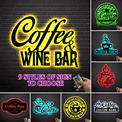 Personalized Coffee Bar Neon Sign, Coffee Lover Gift, Gift for barista, Custom Coffee & Wine Bar LED Sign,Barista Decor, Cafe sign,Home Gift