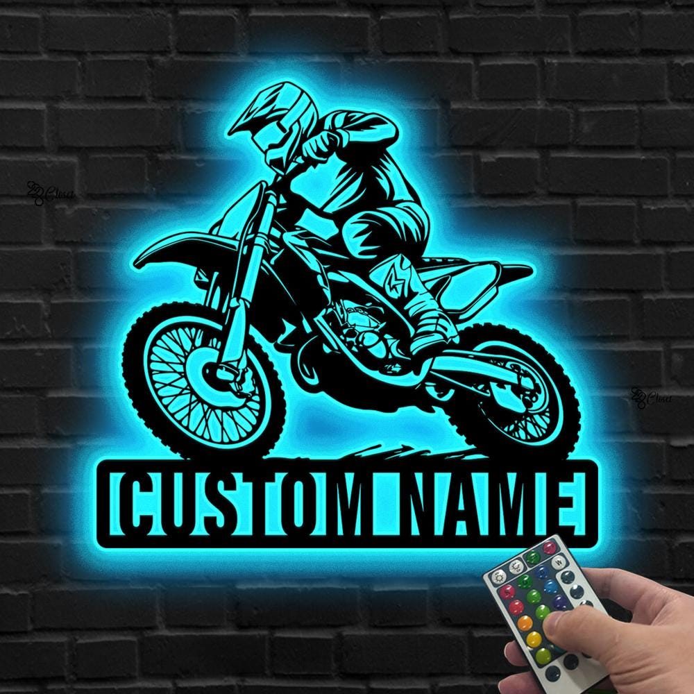 Custom Motocross LED Sign, Personalized Dirt Bike Wall Light, Gift for son, Motocross Room Decor Gift, Motocross gift, Racing bike decor