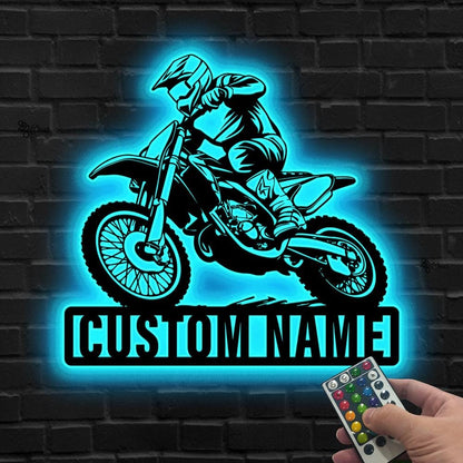 Custom Motocross LED Sign, Personalized Dirt Bike Wall Light, Gift for son, Motocross Room Decor Gift, Motocross gift, Racing bike decor