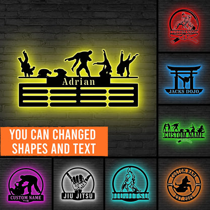 Custom Jiu Jitsu Medal Led Light,Sign for Martial Athletes, Gift for dad, Personalized BJJ Medal Holder, Jiu jitsu gift, Karate Fighter Sign